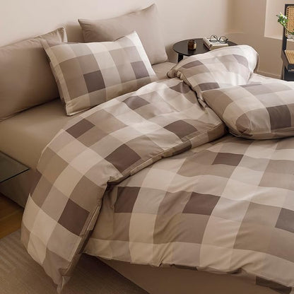 KAREVER Gingham Checkered Comforter Full Khaki Plaid Bedding Set Boys Girls Colorful Grid Cottagecore Blanket Full