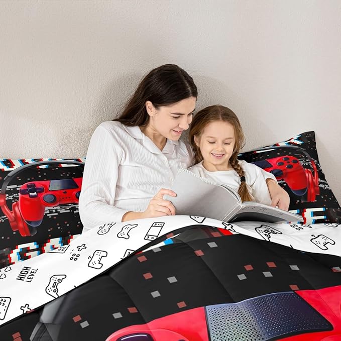 Erosebridal Boys Comforter Sets - Full, Red Gaming Bedding Sets for Kids, Toddler Gamer Room Decor