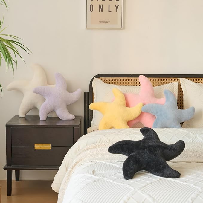 Starfish Pillow, Cute Decorative Pillows for Couch Bed, Aesthetic Room Decor Accent Pillow Plush with Soft Faux Rabbit Fur for Bedroom Living Room (Lavender Purple, 14.9 Inches)