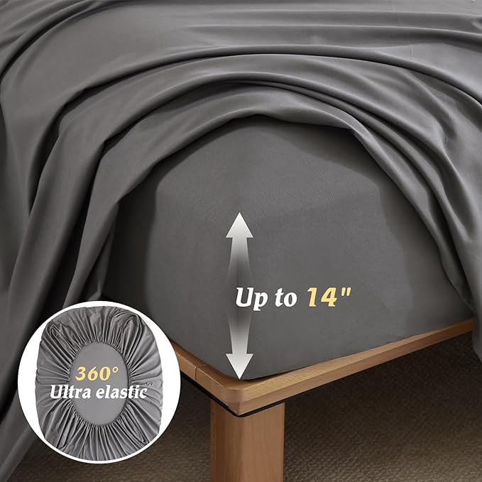 Luxudecor King Comforter Set 7 Pieces Bedding Sets,Gray Floral Comforter and Sheet Set,Soft Microfiber Bed in a Bag for All Seasons (Gray,104"x90")