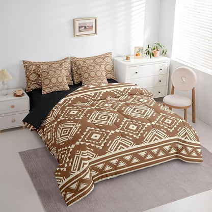 Erosebridal Western Aztec Bed in A Bag 7 Pcs Retro Native Southwestern Comforter Set for Kids Boy Girls Rustic Ethnic Tribal Geometric Bedding Sets Full Brown Exotic Bohemian Sheet Set with Comforter