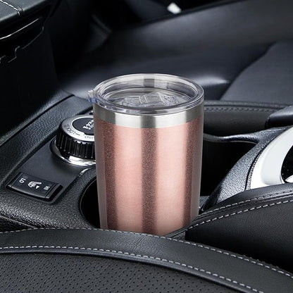 20oz Tumbler with Lid Stainless Steel Insulated Tumblers Travel Coffee Tumbler Bulk Double Wall Vacuum Insulated Water Cup Christmas Gifts for Women Men Her Him Home Office (Rose Gold, 1pack)