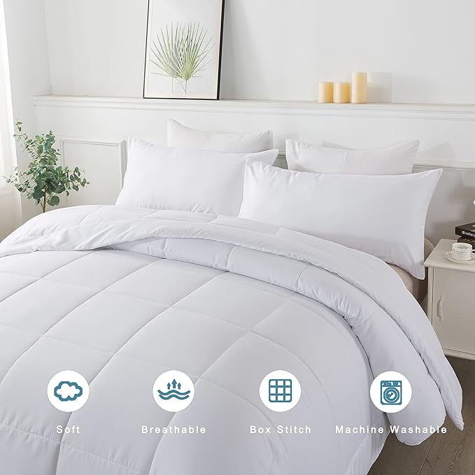 DOWNCOOL Queen Comforter Set -All Season Bedding Comforters Sets with 2 Pillow Cases-3 Pieces Bedding Sets Queen -Down Alternative White Queen Size Comforter Sets(88"x92")