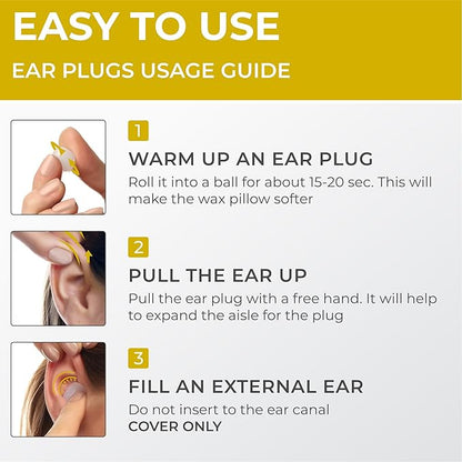 Peace&Quiet | PQ Wax Ear Plugs for Sleeping, Swimming - Soft Noise Cancelling Silicone Gel Wax Earplugs for Sleep and Swimmers, Ear Protection with Sound Blocking Level of 32 Db, Yellow