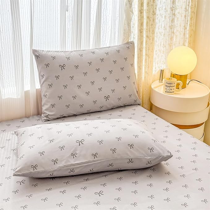 White Comforter Set Full Size Black Bow Quilt Bedding Set 3 Pieces, Comforter Set Full, Soft Lightweight Comforter(79‘’ x 90‘’) for Girl All Season & 2 Pillowcases(30‘’x20‘’)