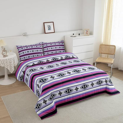Erosebridal Bohemian Bedding Set Boho Stripes Aztec Comforter Set Toddler Southwestern Mexican Tribal Exotic Bed Comforter Set for Kids Girls Teen Women,Ethnic Geometric Pattern Quilt Duvet