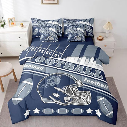 Feelyou Football 7 Pieces Comforter Sets King Size Kids Bedding Set for All Season Football City Bed in a Bag with Comforter, Sheets, Pillowcases & Cushion Cover