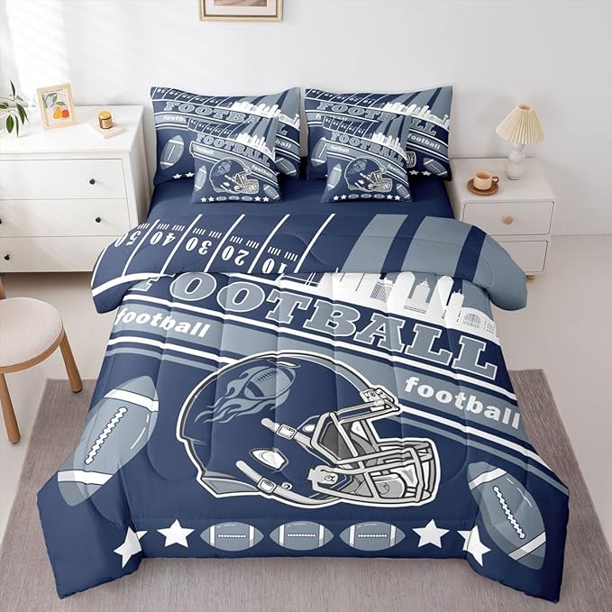 Feelyou Football 7 Pieces Comforter Sets Full Size Kids Bedding Set for All Season Rugby Sports Football City Bed in a Bag with Comforter, Sheets, Pillowcases & Cushion Cover