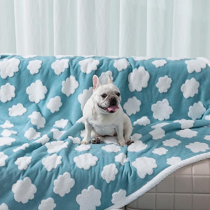 Waterproof Pet Blanket,Dog Blue Dog Blankets for Bed Covers Couch Sofa Stylish Jacquard Pets Throw Blankets for Puppy Cats Washable Reversible Furniture Protection Covers (Blue Cloud,M)