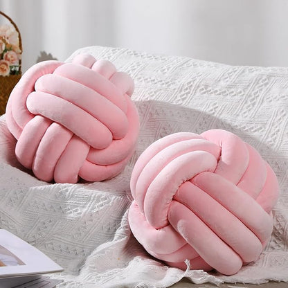 Namalu 2 Pcs Soft Knot Pillow Ball, Decorative Round Throw Knotted Pillows Cushion, Handmade Stuffed Ball Pillows for Winter Bedroom Sofa Couch Home Decor(10.6 Inches,Light Pink)