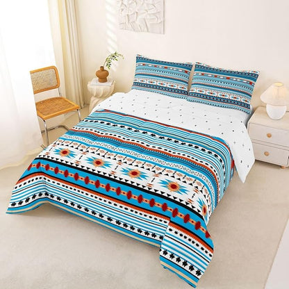 Erosebridal Western Decor,Vintage Exotic Indian Geometric Bedding Set Boho Western Comforter Set King,Ethnic Tribal Arrow Quilt Aztec Duvet Insert,Rustic Home Decor Rustic Farmhouse Decor Blue White