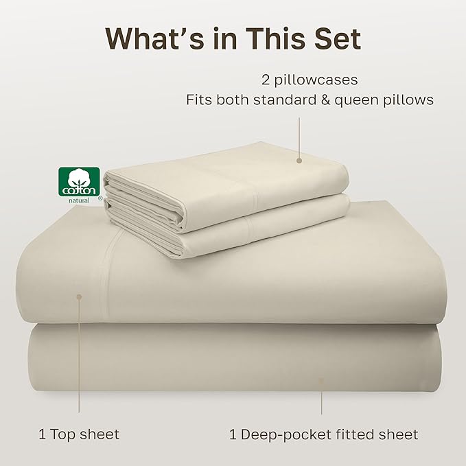 California Design Den Queen Size Sheet Set - Luxury 600 Thread Count Sateen, 100% Cotton Sheets, Deep Pockets, All Around Elastic for a Snug Fit, Hotel Quality Bedding Set - Ivory (Warm Cream)