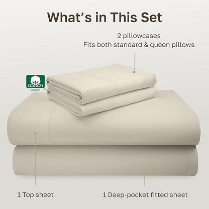 California Design Den Queen Size Sheet Set - Luxury 600 Thread Count Sateen, 100% Cotton Sheets, Deep Pockets, All Around Elastic for a Snug Fit, Hotel Quality Bedding Set - Ivory (Warm Cream)