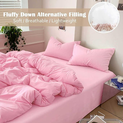 Nanko Full Size Comforter Set Pink, All Season Soft Reversible Down Alternative Quilted Duvet Insert, Thin Lightweight Bed Bedding Sets in a Bag, Modern Style for Women Men Teen, 80 x 90 inch Plush