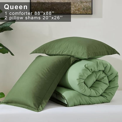 satisomnia Green Queen Comforter Set 3 Piece, Full Size Down Alternative Comforter Set