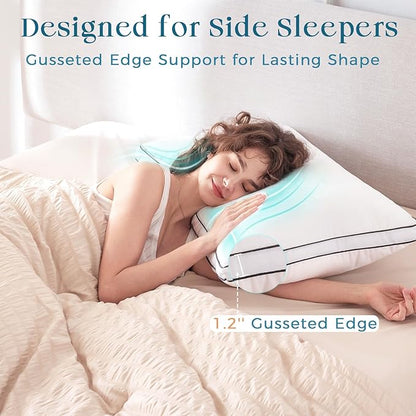 MUXHOMO Bed Pillows Standard Size Set of 2, Full Size Gusseted Bed Pillows for Side, Back, and Stomach Sleepers, Hotel Quality, Oeko-Tex Certified Fluffy Supportive Down Alternative Filling, 2 Pack