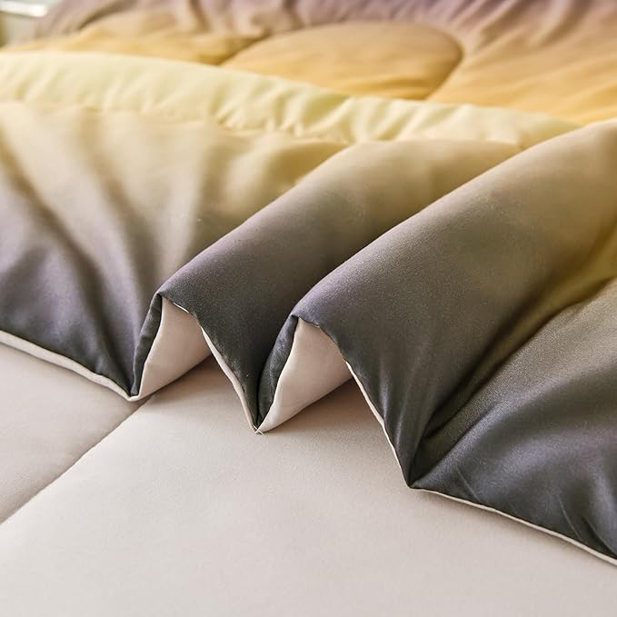 Anibedding Gradient Yellow Comforter Set King Size 7 Pieces Ombre Yellow and Grey Bed in a Bag Complete Bedding Set - Breathable Solid Grey Bed Sets w/Flat/Fitted Sheet, 2 Pillowcases, 2 Pillow Shams