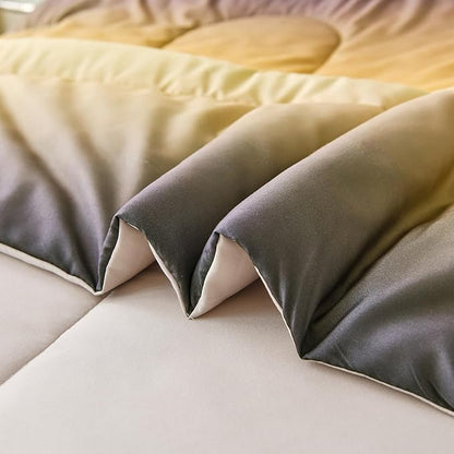 Anibedding 7 Pieces Gradient Yellow Comforter Set - Lightweight Grey and Yellow Ombre Bed in a Bag Set, All Season Down Alternative Light Grey Abstract Bedding Set for Teen Boys Girls Women (90" x90")