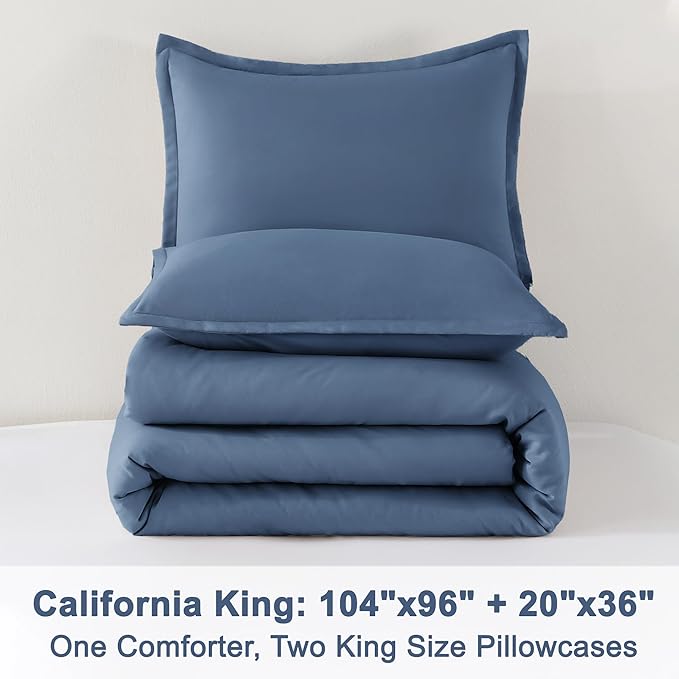 Litanika California King Comforter Set Haze Blue - 3 Pieces Cal King Lightweight Soft Plain Bed Comforter, Oversized Down Alternative Bedding Set - Machine Washable (104x96In, 2 Pillowcases)