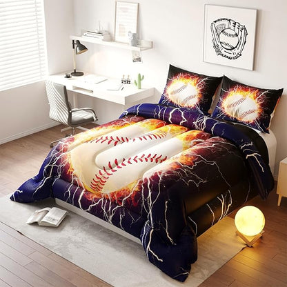 Baseball Comforter Set, 3D Sports Pattern for Kids Teens Adults,Decorative Bedding Comforter Sets with 2 Pillow Shams, Twin Size