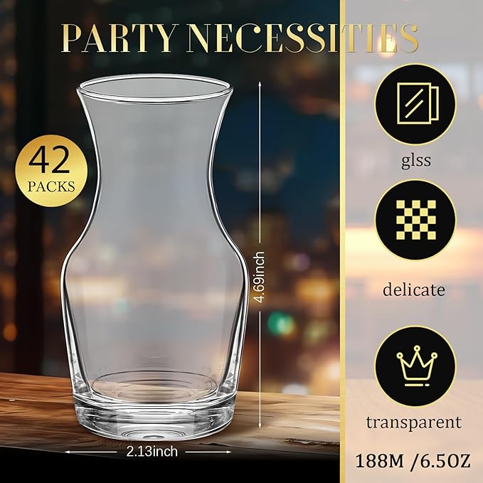 42 Pack Single Serving Wine Carafe Glass Small Mini Carafe Individual Wine Refill Decanter for Dinner Parties Tastings Bars Restaurants (6.5 oz)