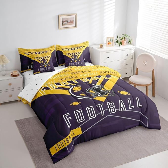 Feelyou Football 7 Pieces Comforter Sets Queen Size Bedding Set for All Season Rugby Sports Football City Bed in a Bag with Comforter, Sheets, Pillowcases & Cushion Cover