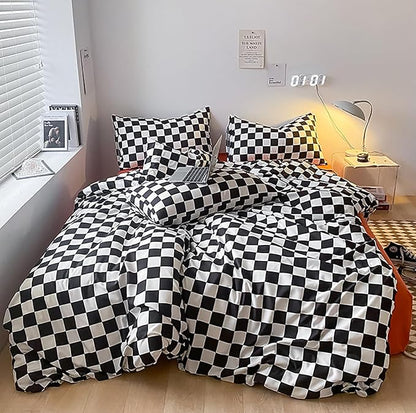KAREVER Black White Grid Comforter Set Cal King Black Plaid Bedding Set Women Black White Checkered Breathable Blanket Set Men Durable Bedding Comforter Set