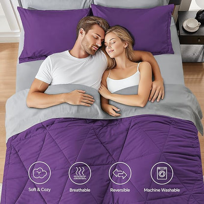 BEDELITE King Size Comforter Set 7 Pieces Bed in A Bag - Soft Microfiber Reversible Purple Bed Set with Comforters, Sheets, Pillowcases & Shams, Cozy Luxury Bedding Sets for All Season