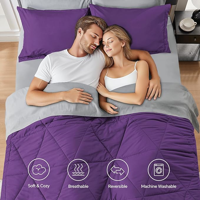 BEDELITE Twin XL Comforter Set 5 Pieces Bed in A Bag - Soft Microfiber Reversible Twin Extra Long Purple Bed Set with Comforters, Sheets, Pillowcase & Sham, Cozy Bedding Sets for College Dorm Room