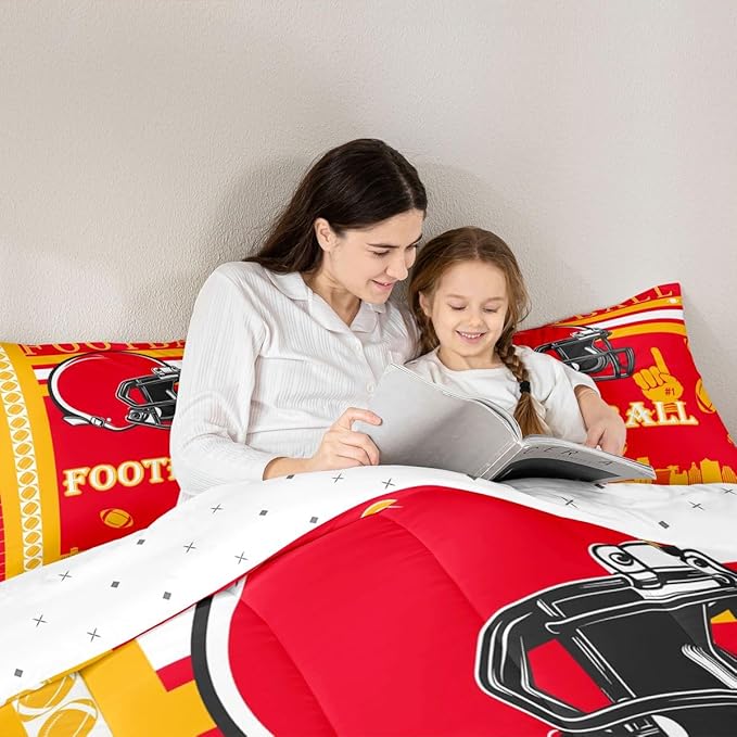 Feelyou Football Bedding Set Boys Girls Rugby Sports Comforter Set Full Size Women Men Football City Duvet Quilt Yellow Red Room Decor