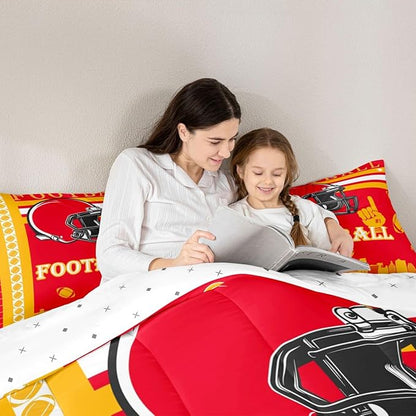 Feelyou Football Bedding Set Boys Girls King Size Sports Theme Women Men Rugby Sports Comforter Football City Duvet Quilt Yellow Red Room Decor