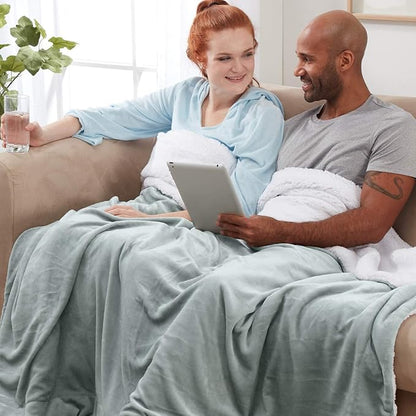 Genteele Sherpa Throw Blanket Super Soft Reversible Ultra Luxurious Plush Blanket, 90 x 90 inches, Sage/White
