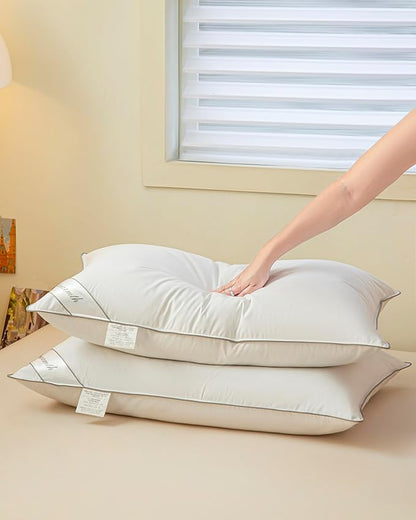 Goose Feathers Down Pillows for Sleeping, Hotel Collection Bed Pillow with Grey Piping Standard Size (20X26IN) 1 Pack