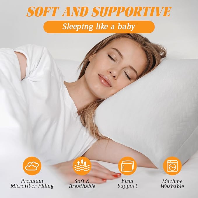 Bed Pillows Queen Size Set of 2, 30x20 Inches – Soft and Supportive Down Alternative Pillows for Sleeping, Hotel Collection Fluffy Pillows for Side and Back Sleepers