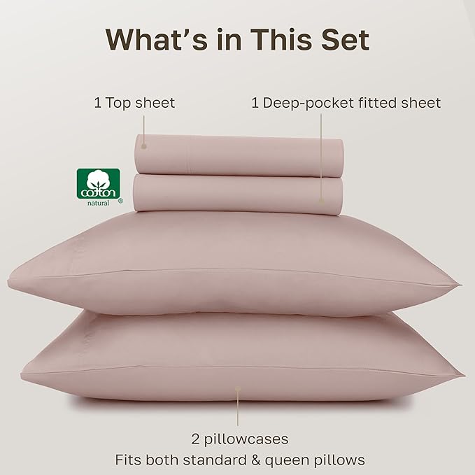 California Design Den 100% Egyptian Cotton Bed Sheets Full Size Set - Certified Authentic, Soft Sateen Bedsheets, Deep Pockets with Gripper Elastic, Durable Luxury Bedding - Sepia Rose