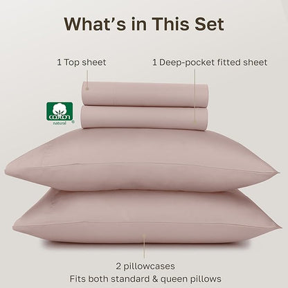 California Design Den 100% Egyptian Cotton Bed Sheets Full Size Set - Certified Authentic, Soft Sateen Bedsheets, Deep Pockets with Gripper Elastic, Durable Luxury Bedding - Sepia Rose