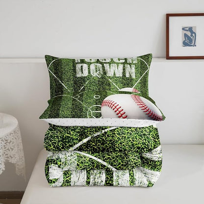 Feelyou Baseball Comforter Set King Size Gaming Sports Comforter for Boys Girls Teens Ball Games Bedding Set Gift for Baseball Lover Duvet Set Moss Green Quilt Set