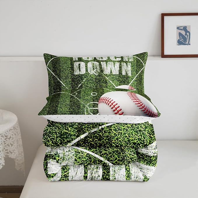 Feelyou Baseball Comforter Set Full Size Gaming Sports Comforter for Boys Girls Teens Ball Games Bedding Set Gift for Baseball Lover Duvet Set Moss Green Quilt Set