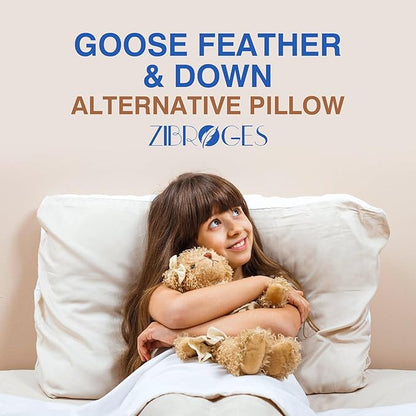 Feather Pillows Queen Size Set of 2 - Goose Down Hotel Bed Pillow for Sleeping, Soft 600 Thread Count Cotton Cover, Fluffy Support Surround Fill Polyester for Side, Back and Stomach Sleepers