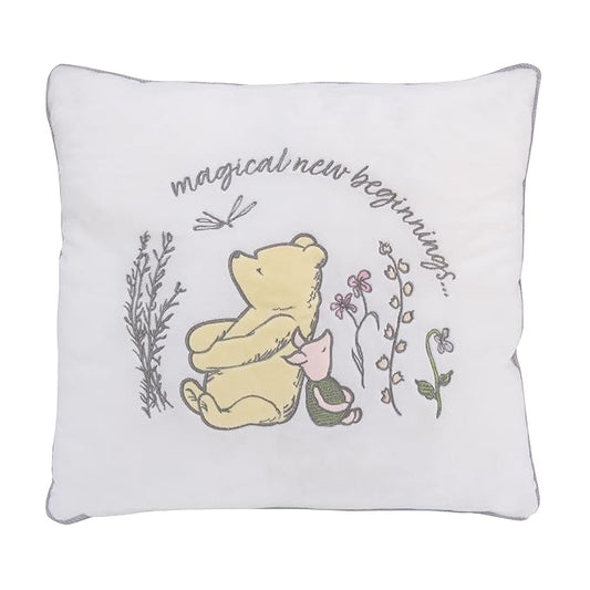 Disney Classic Pooh Naturally Friends Ivory and Taupe Magical New Beginnings Appliqued Decorative Pillow