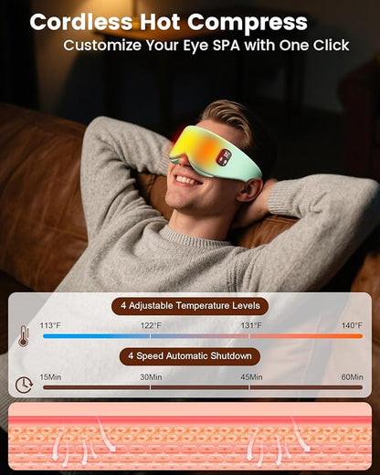 Anydance Heated Eye Mask - Cordless Eye Mask for Dry Eyes, Eye Relief, Improved Sleep, Timed Shutdown, 4 Temperature, Suitable for Women with Smaller Faces, Removable for Cleaning - Green
