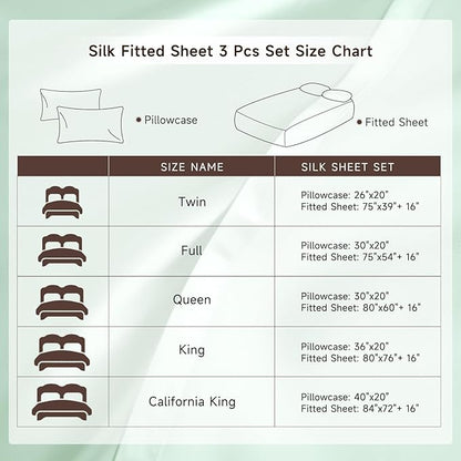 THXSILK 6A+ Top Grade 100% Pure Mulberry Silk Cal. King Fitted Sheet 3Pcs Set Bed Sheets Luxury Bedding for Hair and Skin Cooling Soft Durable, 1 Fitted Sheet with 2 Pillowcases, Turquoise