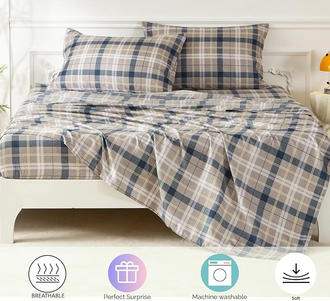SDY 7PCS Full Gingham Comforter and Sheet Set，Plaid Bedding Set with 1*Comforter,1* Flat Sheet, 1*Fitted Sheet,2*Pillowcases and 2*PillowcaseShams，Super Soft Microfiber Bedding Sheet Sets