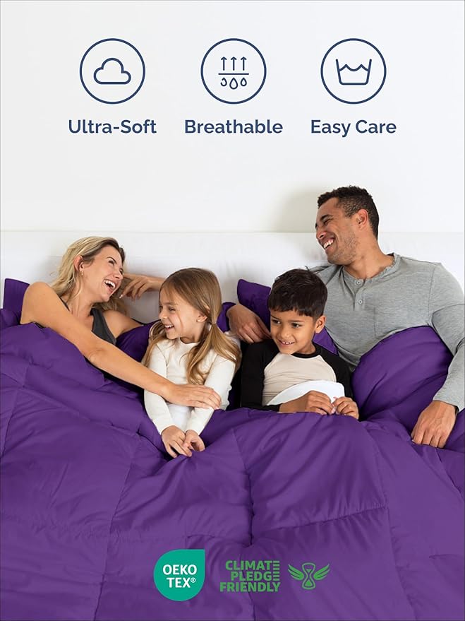King Comforter Set - 3 Piece Bed Set for All Seasons - 1 Soft Quilted Comforter w/ Corner Tabs & 2 Pillow Shams - Comfy, Cozy & Breathable - Premium Down Duvet Insert - Oeko-TEX - King Size, Purple