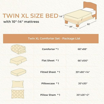 Sasttie Twin XL Comforter Set, 5-Piece Bed in a Bag, Pintuck Bedding Sets for All Season, Includes Comforter, Flat Sheet, Fitted Sheet, Pillowcase and Pillowsham, Greylish Blue