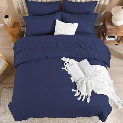 Litanika King Size Comforter Set Navy Blue - 7 Pieces Bed in a Bag King Bedding Comforter Sets, Solid Lightweight Bed Set with Comforter, Sheets, Pillowcases & Shams