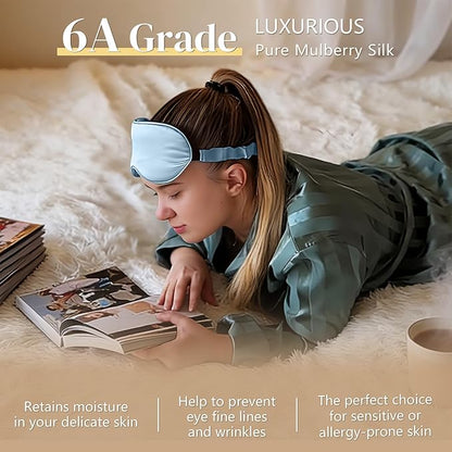 ZIMASILK Adjustable 22 Momme 100% Pure Mulberry Silk Sleep Mask, 3D Contoured Cup Eye Mask for Sleeping, Super Soft Breathable Blindfold, Perfect Blocks Light for Sleeping. (Sky Blue)