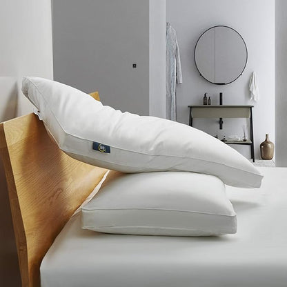 Serta 233 Thread Count White Goose Feather Down Fiber Pillows with Gusseted Supportive King Size Pillows Set of 2 Pack 100% Cotton Hotel Collection Bed Pillow for Side Sleeper
