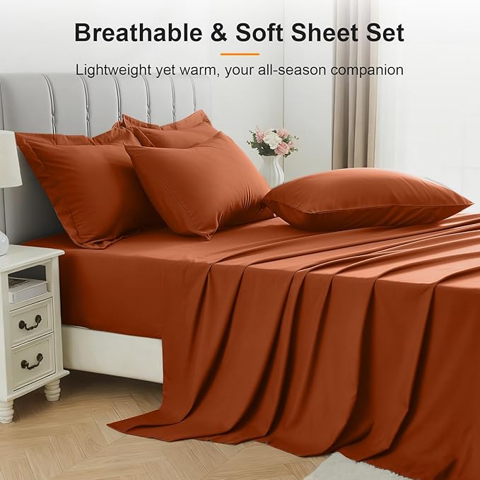 Twin Comforter Set 5 Piece - Soft Bed in a Bag Queen Size Comforter Sets, Cozy Luxury Bedding Sets with All Season Comforter, Flat Sheet, Fitted Sheet,Pillowcases & Shams, Orange