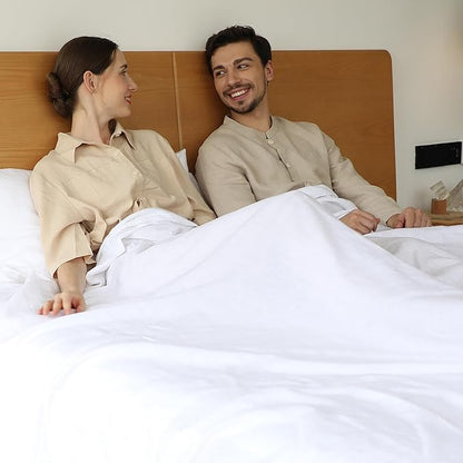 Simple&Opulence Belgian Linen Sheet Set Solid Color - 4 Pieces (1 Flat Sheet, 1 Fitted Sheet & 2 Pillowcases) Natural Flax Cotton Blend Soft Breathable Farmhouse Bedding - King Size, White